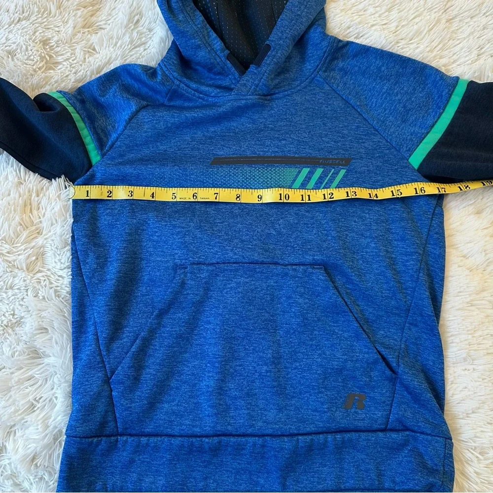 RUSSELL ATHLETIC Blue Fleece Hoodie Boys Large 10-12 Pullover Sweatshirt